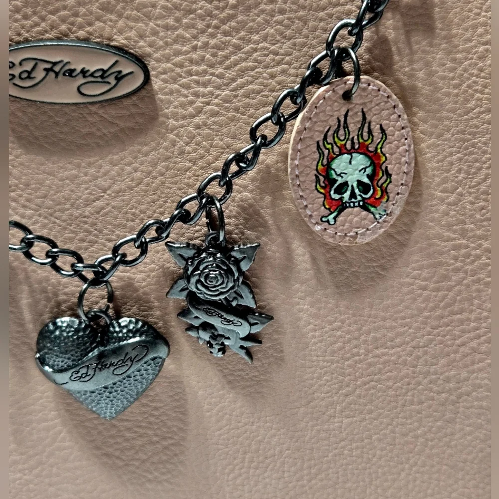 NEW Ed Hardy Satchel Lite Pink Handbag with Charms 10.5"x8.5"x4" - Picture 8 of 8